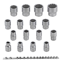 Набор головок 16 предметов 1/2" (12гр.)(10-19,21,22,24,27,30,32мм) на планке ROCKFORCE RF-4161-9