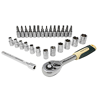 Набір головок і біт з тріскачкою 1/4'' 6гр. 28пр.(4-14мм) в пластиковому тримачі ROCKFORCE RF-027-5MSA