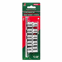 Набор головок Е-профиль 5 предметов 1/2" (E12,E14,E16,E18,E20), на планке ROCKFORCE RF-4053