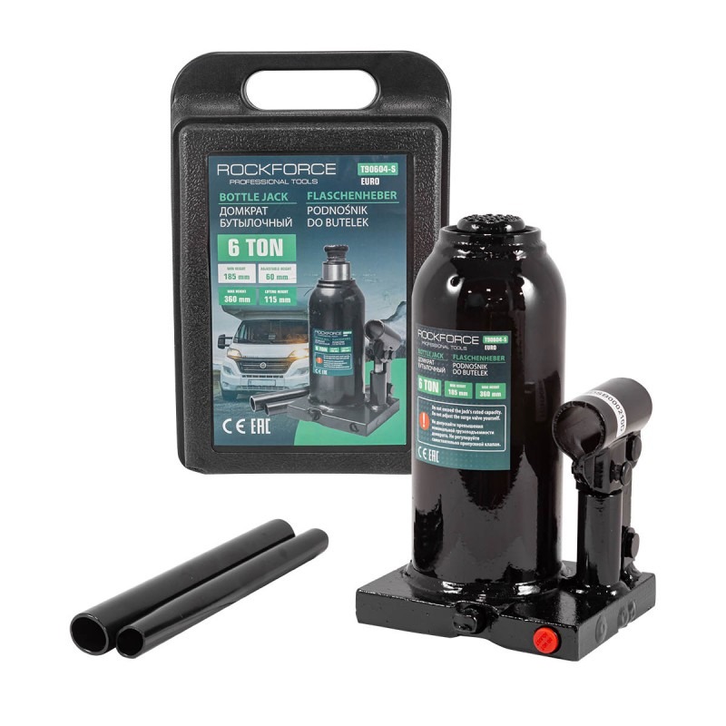 Домкрат пляшковий 6т (185-360мм) з клапаном ROCKFORCE RF-T90604-S