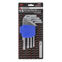 Набір ключів TORX Г-подібних з отвором, 15 предметів (Т6Н, T7H, T8H, T9H, Т10Н, Т15Н, Т20Н, Т25Н, Т27Н, Т30Н, Т40Н, Т45Н, Т50Н, Т55Н, Т60Н) Forsage F-5151T