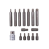 Набор бит TORX с битодержателем 1/2",15 предметов (L: 30/75мм; Т20,Т25,Т30,Т40,Т45,Т50,Т55), в металлическом кейсе ROCKFORCE RF-4156