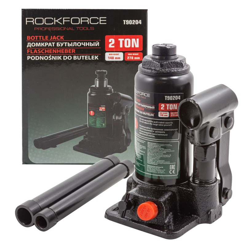 Домкрат пляшковий 2т (148-278мм) з клапаном ROCKFORCE RF-T90204