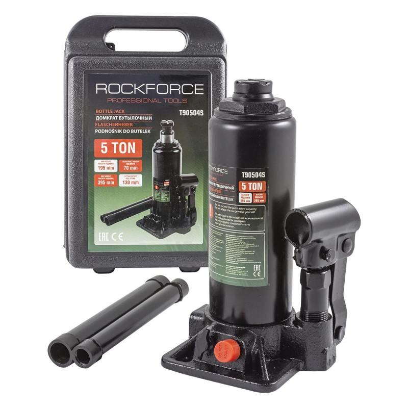 Домкрат пляшковий 5т з клапаном (h min-195мм, h max-395мм), в кейсі