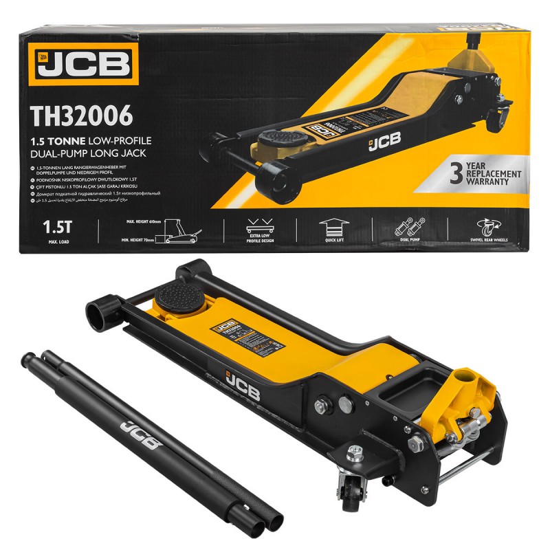 Домкрат підкатний гідравлічний 1,5т (70-610мм) двоплунжерний JCB-TH32006