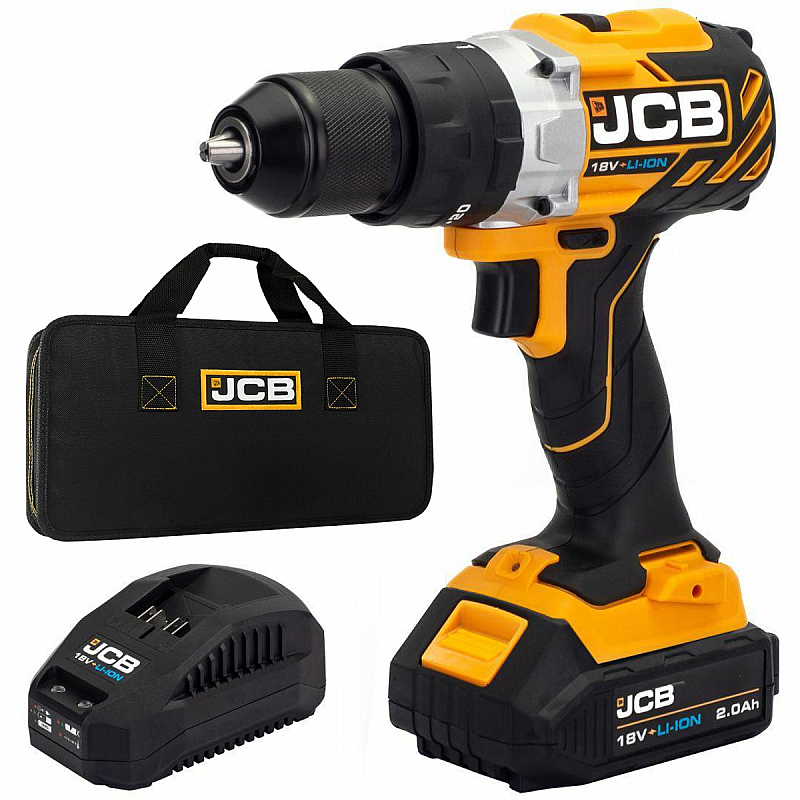 Бесщеточная ударная дрель-шуруповерт (JCB-BLCD-B-E) 18V, max 65Nm в комплекте с зарядным устройством (JCB-18VFC-E) 2.4A и батареей аккуму(JCB-20LI-E) 2.0AH JCB-18BLCD-2XB-E