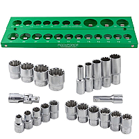 Набор универсальных (Spline) торцевых головок 1/2'', 22 предмета ROCKFORCE RF-50221(Q)(6)
