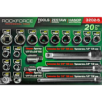 Набір інструментів 20 предметів 3/8" ROCKFORCE RF-3202-5