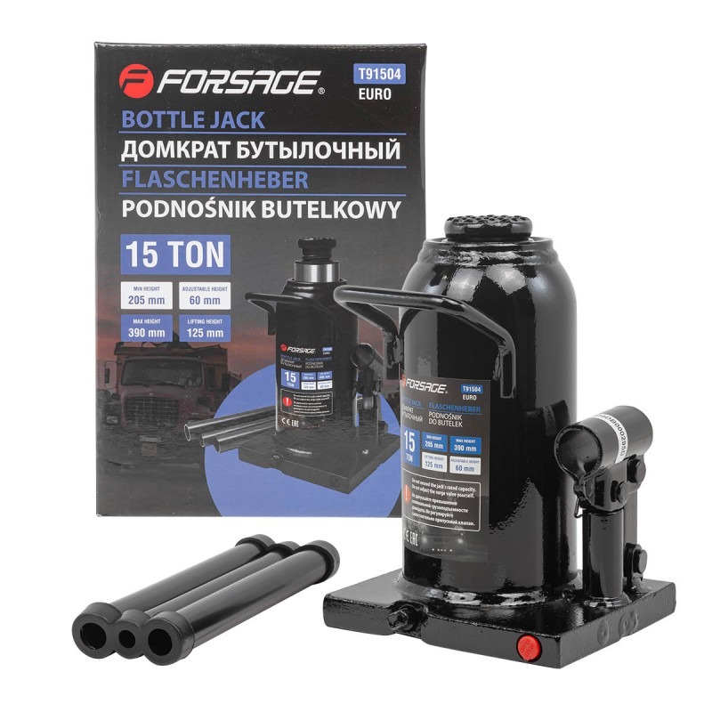 Домкрат бутылочный 15т (205-390мм) с клапаном Forsage F-T91504