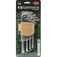 Набір ключів Г-подібних TORX довгих, 15пр. (Т6, Т7, Т8, Т9, Т10, Т15, Т20, Т25, Т27, T30, T40, T45,