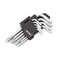 Набір ключів Г-подібних TORX з отвором, 9пр.  (TH10-TH50), в пластиковому тримачі