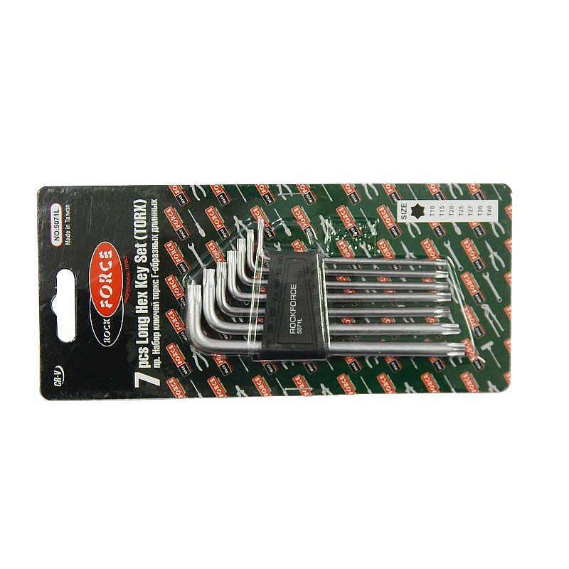 Набор ключей TORX Г-образных длинных, 7 предметов (Т10,Т15,Т20,Т25,Т27,Т30,Т40) в пластиковом держателе ROCKFORCE RF-5071L