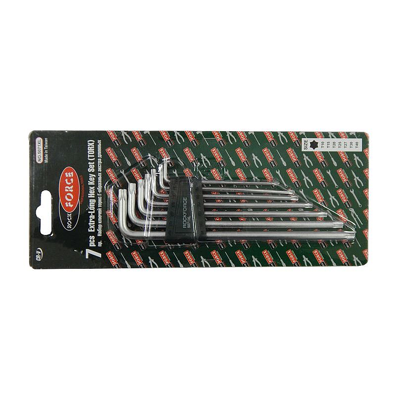 Набор ключей TORX Г-образных экстра длинных, 7 предметов (Т10,Т15,Т20,Т25,Т27,Т30,Т40) в пластиковом держателе ROCKFORCE RF-5071XL