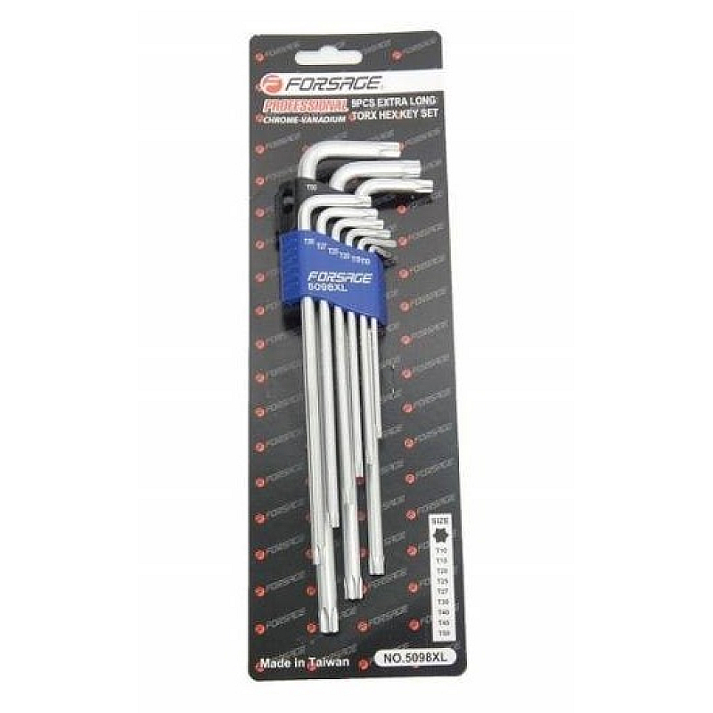 Набір ключів TORX Г-подібних екстра довгих, 9пр. (Т10,Т15,Т20,Т25, Т27,Т30,Т40,Т45,Т50), в пластиков