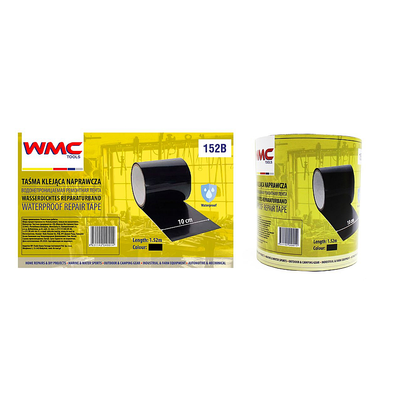 Лента водонепроницаемая ремонтная ПВХ 10смх1.52м (черная) WMC TOOLS 152B
