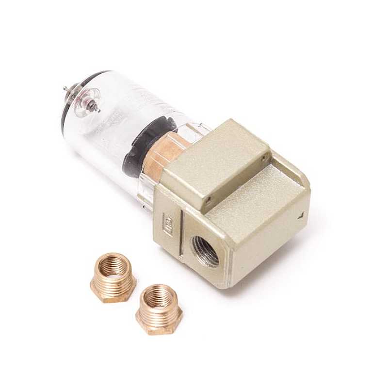 Фильтр для пневмосистем мини 1/4"+адаптер 1/4Mx1/8F (10 bar, пропускная способность: 200 л/мин, температура воздуха: 5°-60°С, 5мк) Partner AF2000-01