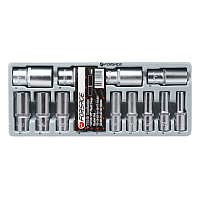 Головки глибокі, набір 14пр., 1/2 "(10-32мм, 6-гран.) в лотку