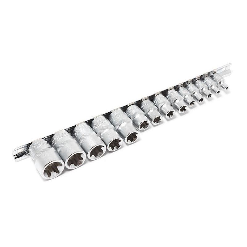 Набор головок Е-профиль 15 предметов 1/4"&3/8"&1/2" (1/4"Е4-Е8,3/8"Е10-Е14,1/2"Е16-Е24) на планке Forsage F-4158