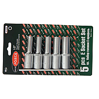 Головки глубокие Е-профиль, набор 5 предметов, 1/2"  (Е10,E12,E14,E16,E18) на планке ROCKFORCE RF-4054