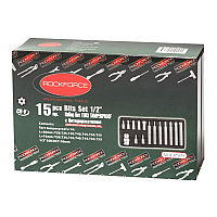 Набір біт TORX з отвором і бітотримачем, 15пр. 1/2 (L: 30/75мм; Т20, Т25, Т30, Т40, Т45, Т50, Т55),