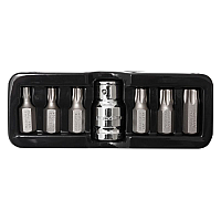 Набор бит TORX с отверстием и битодержателем,7 предметов 1/2"(L:30мм;Т25,Т30,Т40,Т45,Т50,Т55), в ложементе ROCKFORCE RF-4074TH