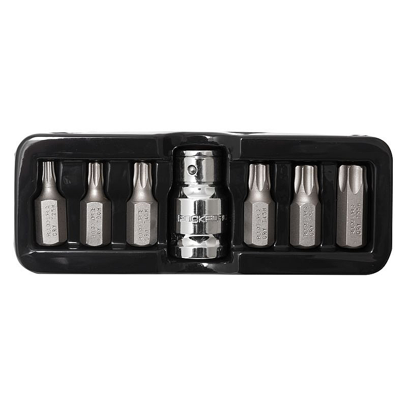 Набор бит TORX с отверстием и битодержателем,7 предметов 1/2"(L:30мм;Т25,Т30,Т40,Т45,Т50,Т55), в ложементе ROCKFORCE RF-4074TH