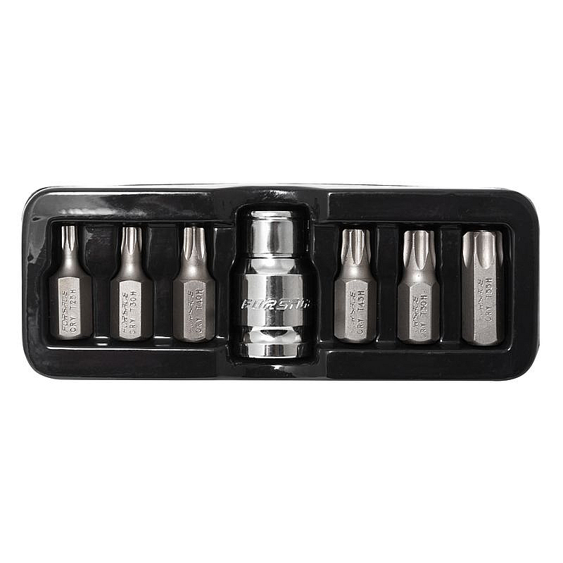 Набор бит TORX с отверстием и битодержателем,7 предметов 1/2"(L:30мм;Т25,Т30,Т40,Т45,Т50,Т55), в ложементе Forsage F-4074TH