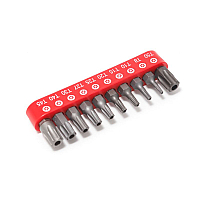 Набор бит TORX с отверстием 10 предметов 1/4" (TН 7,8,9,10,15,20,25,27,30,40-25мм),в блистере Forsage F-21022T