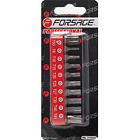 Набор бит TORX с отверстием 10 предметов 1/4" (TН 7,8,9,10,15,20,25,27,30,40-25мм),в блистере Forsage F-21022T