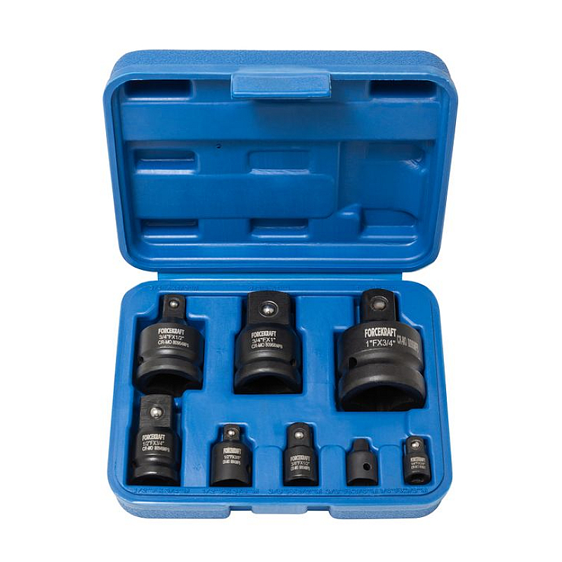 Набір адаптерів ударних 8пр.(1/4(F)x3/8"(M),3/8(F)x1/4"(M),3/8(F)x1/2"(M),1/2(F)x3/8"(M),1/2(F)x3/4"(M),3/4(F)x1/2"(M),3/4(F)x1"(M),1(F)x3/4"(M)в кейсе FORCEKRAFT FK-4089MPB