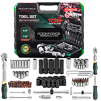 Набір інструментів 108+6пр. 1/4", 1/2" (6гр.) Rockforce RF-41082+6L