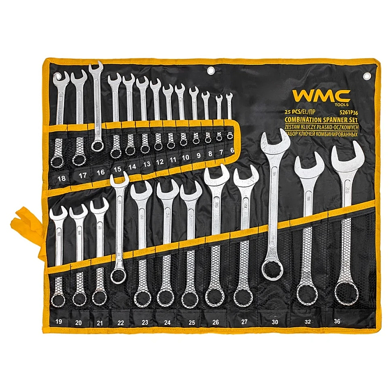 Набір ключів комбінованих 25пр (6-25, 27, 28, 30, 32, 36мм). WMC Tools WT-5261P36