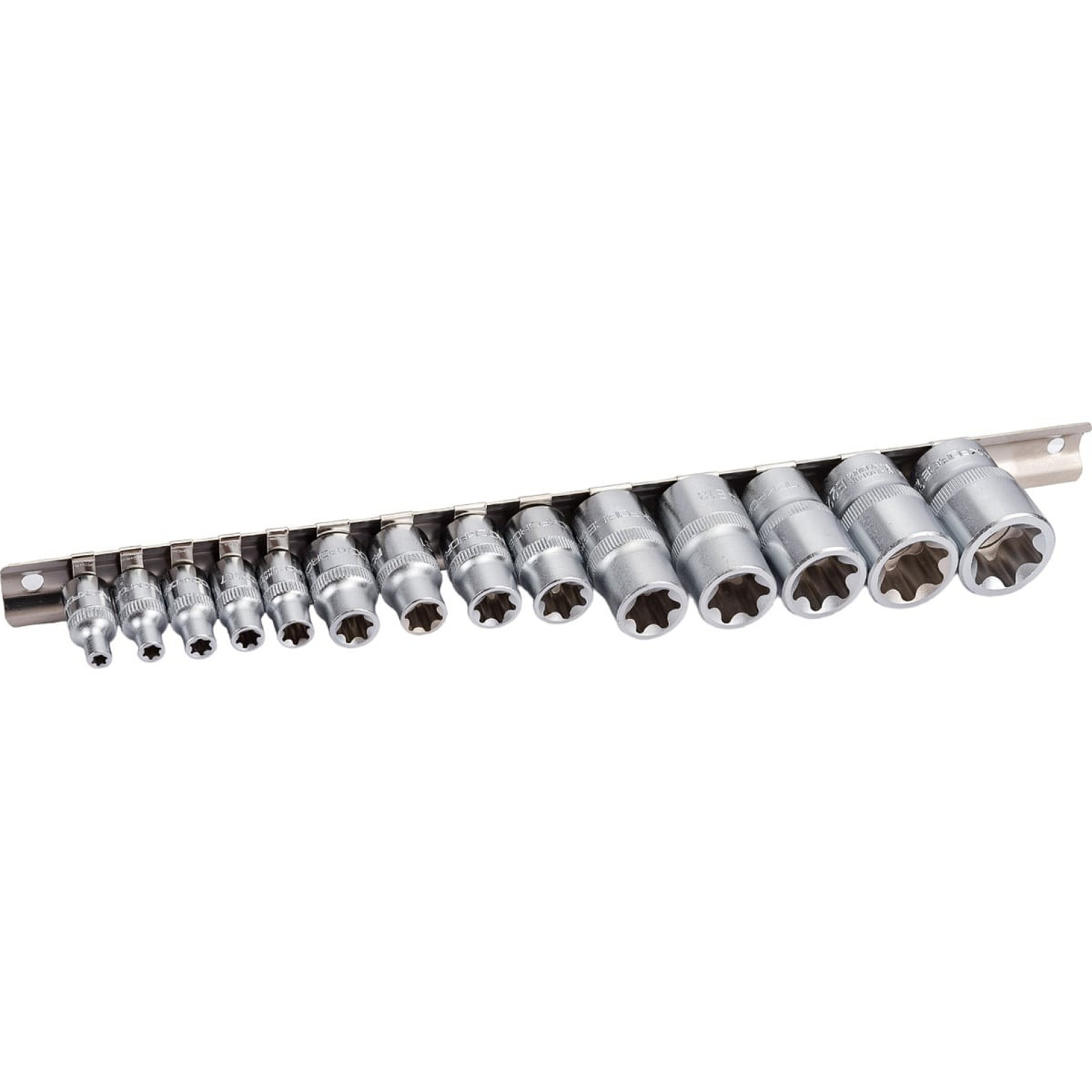 Набор головок Е-профиль 1/4", 3/8", 1/2" 15пр. (Е4-Е24) Rockforce RF-4158