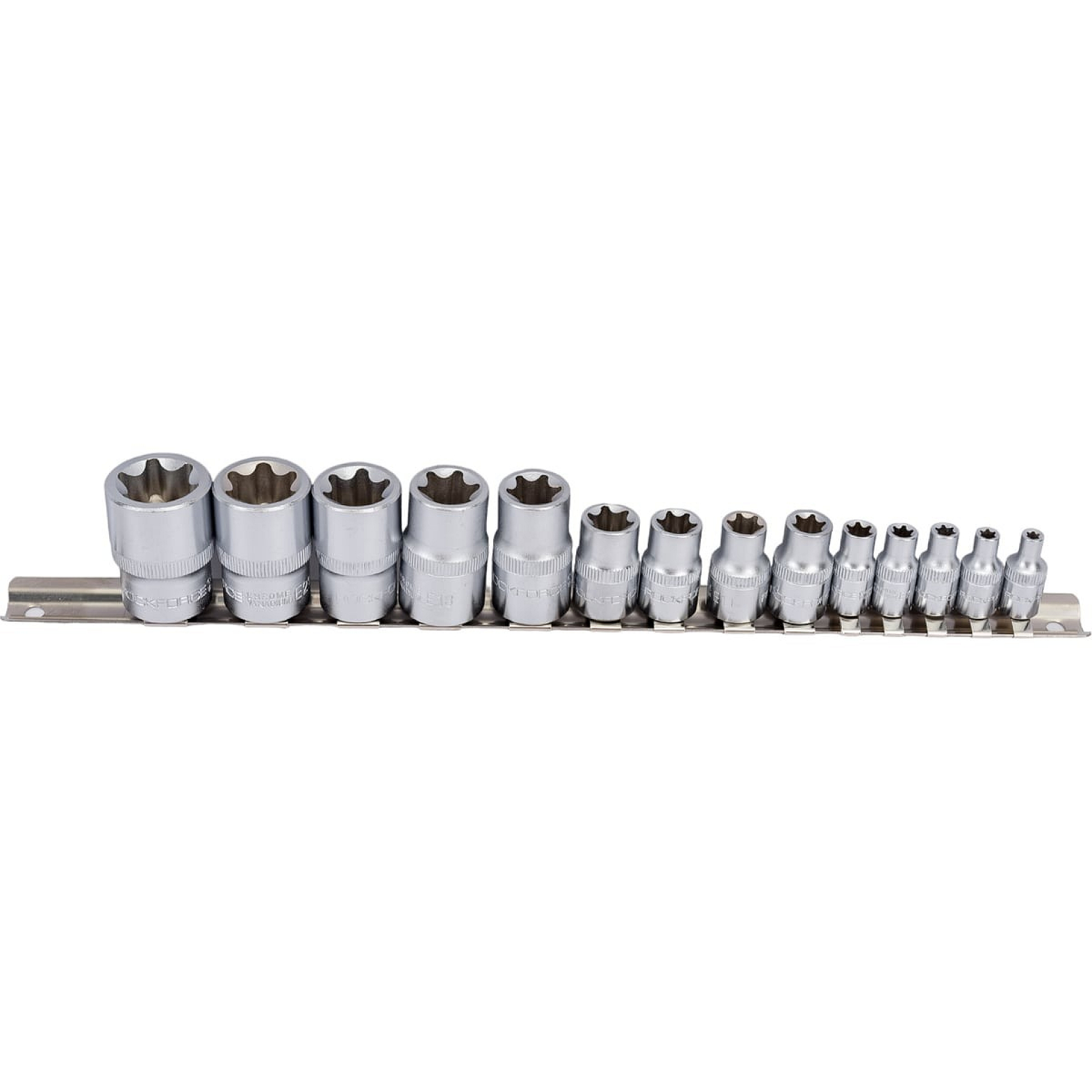 Набор головок Е-профиль 1/4", 3/8", 1/2" 15пр. (Е4-Е24) Rockforce RF-4158