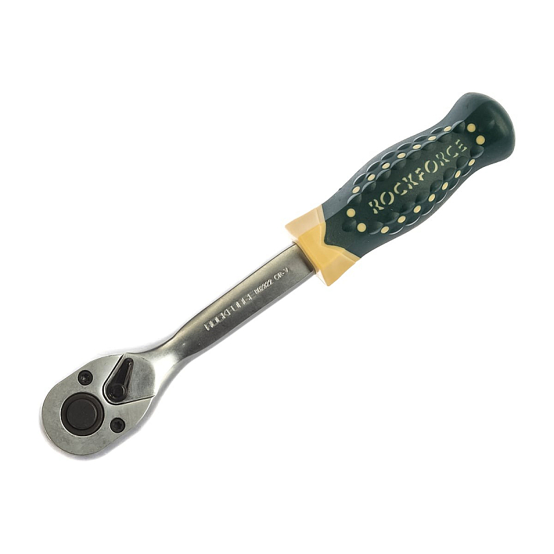 Тріскачка 3/8" (72 зуб.) посилена вигнута з прогумованим руків'ям ROCKFORCE RF-802322