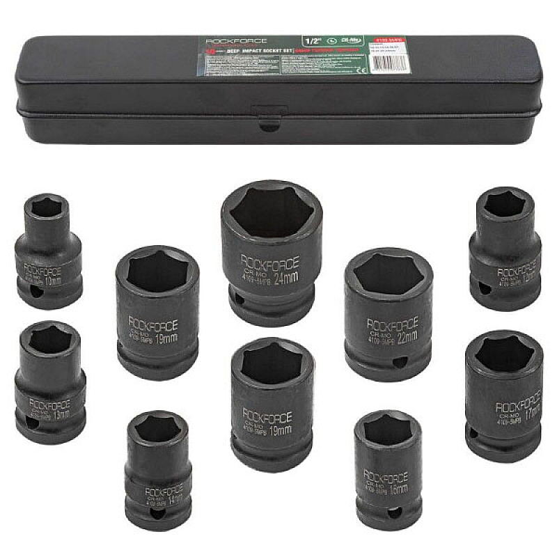 Набор ударных головок 10пр. 1/2" 6-гранные (10-24мм) ROCKFORCE RF-4109-5MPB